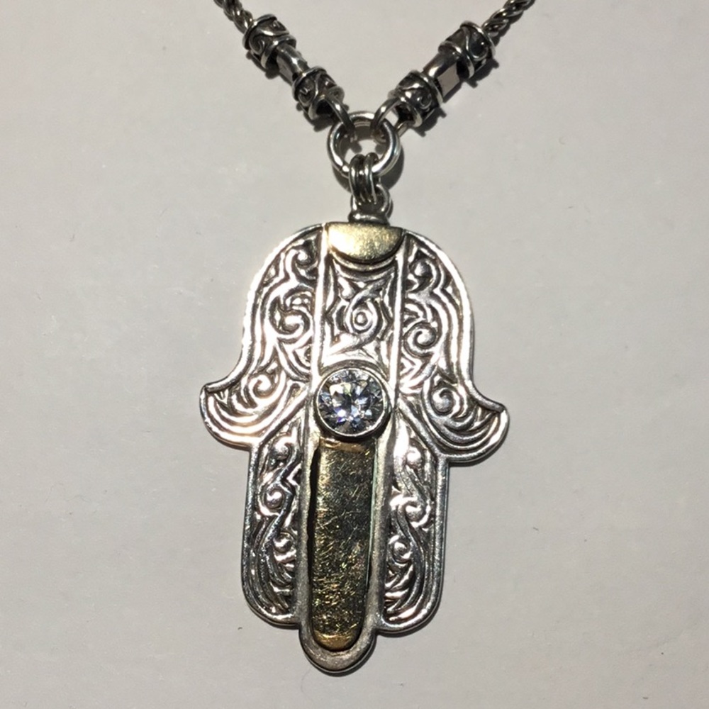 Sterling CZ 9k gold Hamsa necklace
